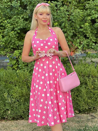 Vintage Tea-Length Halter Dress With Bowknot in A-Line/Princess Style