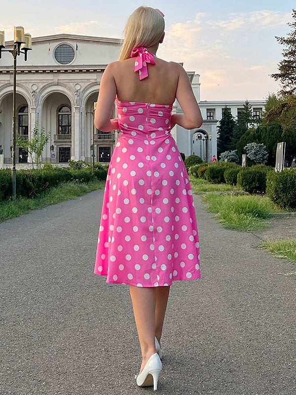 Vintage Tea-Length Halter Dress With Bowknot in A-Line/Princess Style