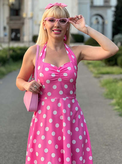 Vintage Tea-Length Halter Dress With Bowknot in A-Line/Princess Style