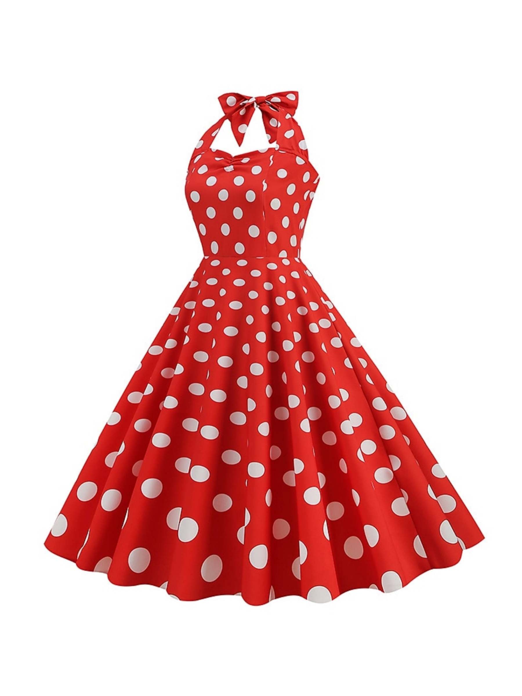 Vintage Tea-Length Halter Dress With Bowknot in A-Line/Princess Style