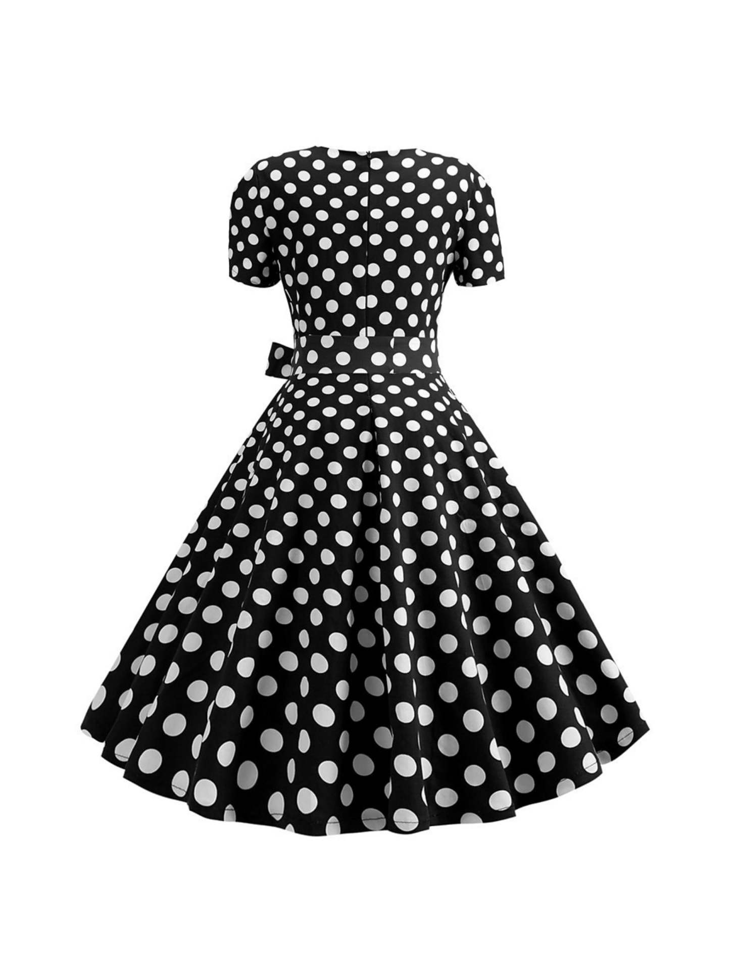 Vintage Tea-Length A-Line Dress With Scoop Neckline Short Sleeves and Knotbow