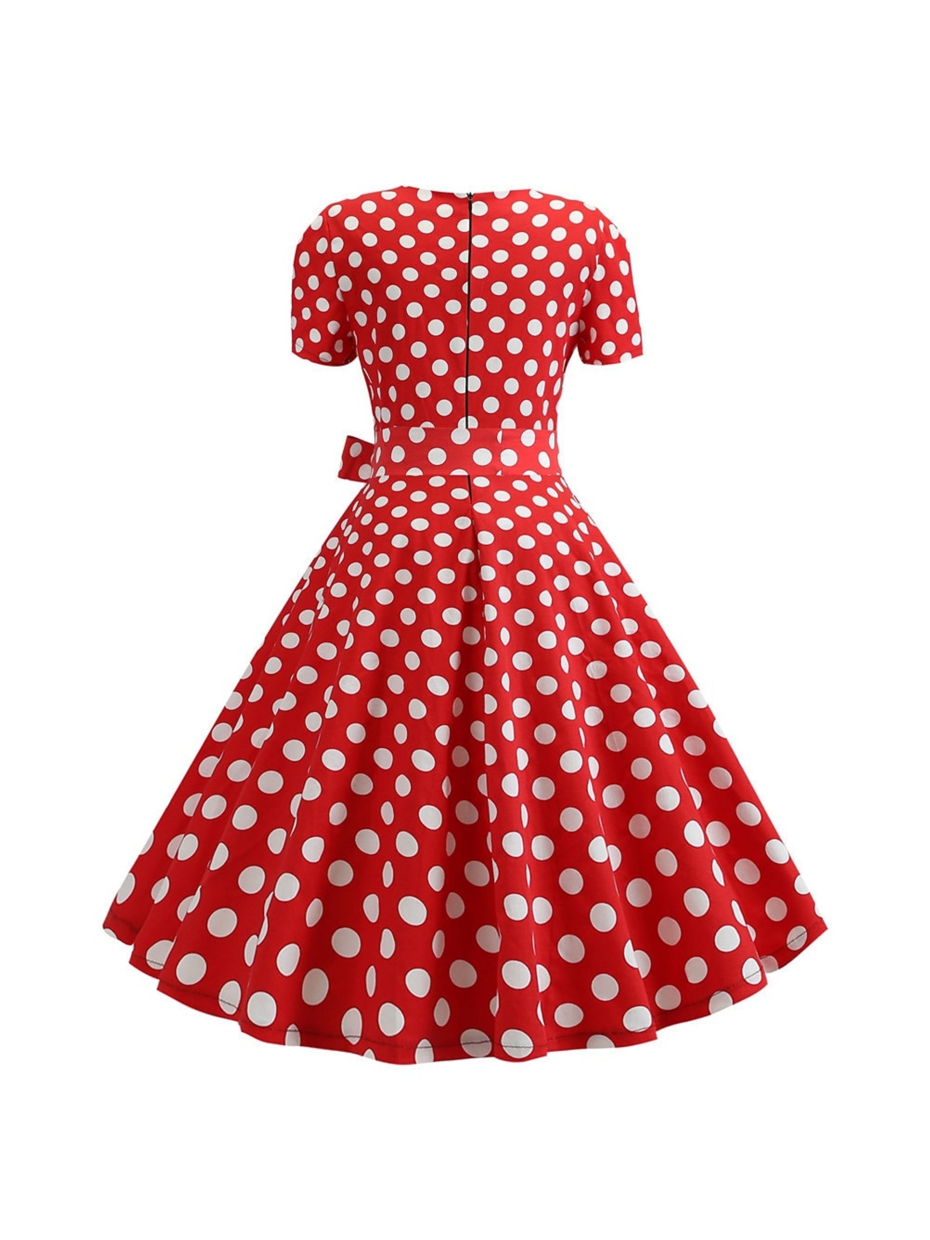 Vintage Tea-Length A-Line Dress With Scoop Neckline Short Sleeves and Knotbow