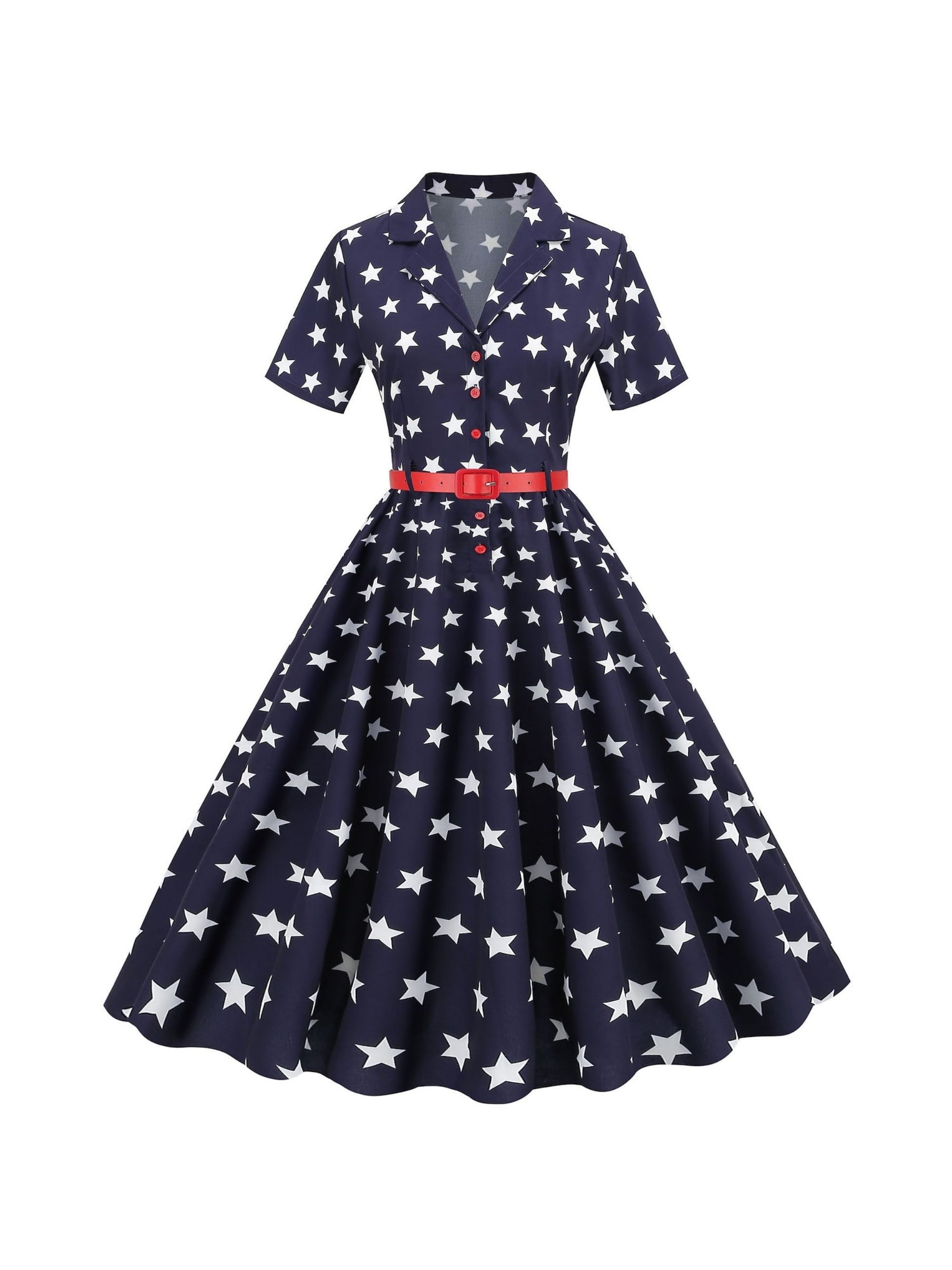 Vintage Tea-Length Dress with Scoop Neck and Short Sleeves in A-Line/Princess Cut