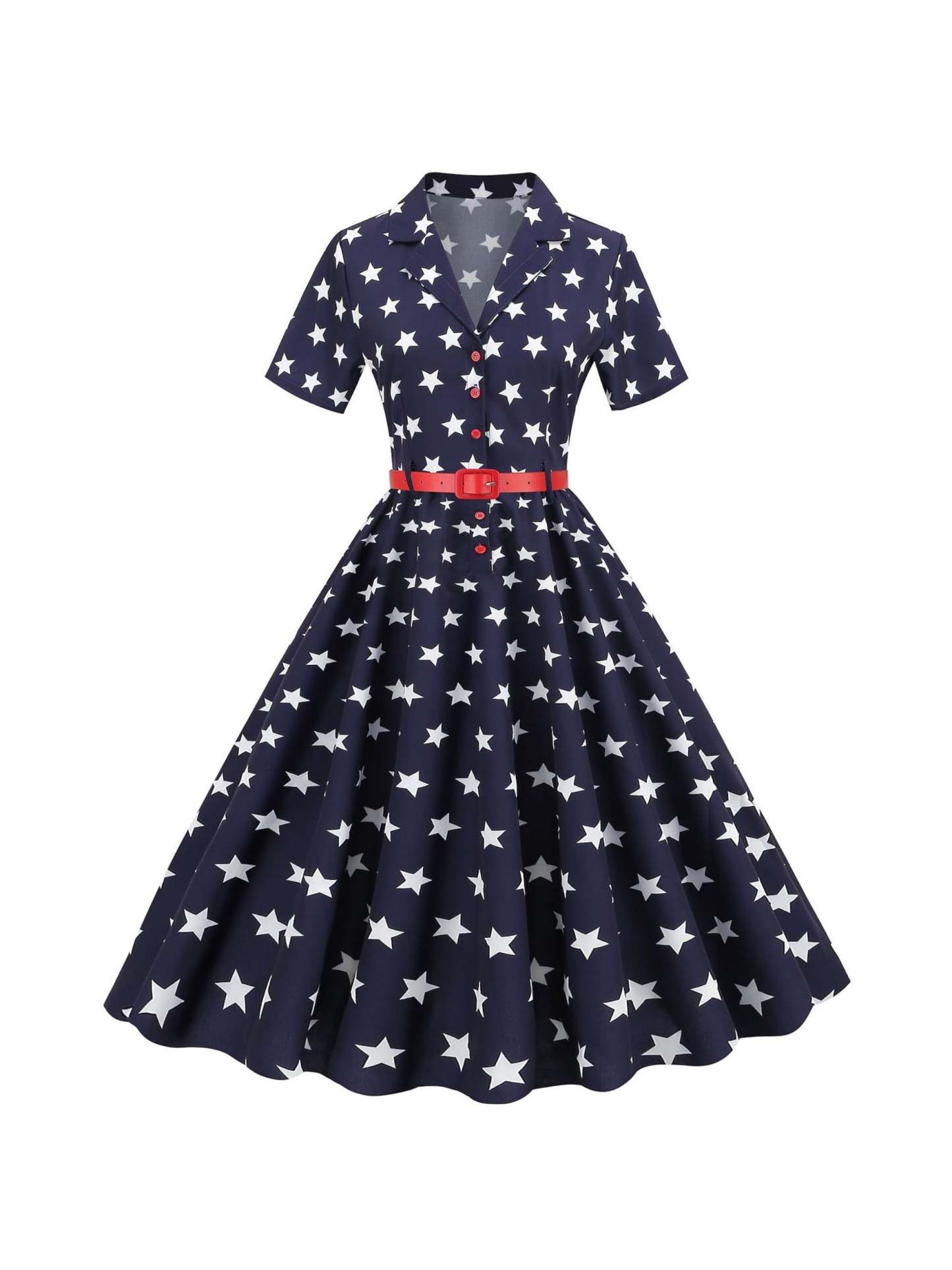 Vintage Tea-Length Dress with Scoop Neck and Short Sleeves in A-Line/Princess Cut