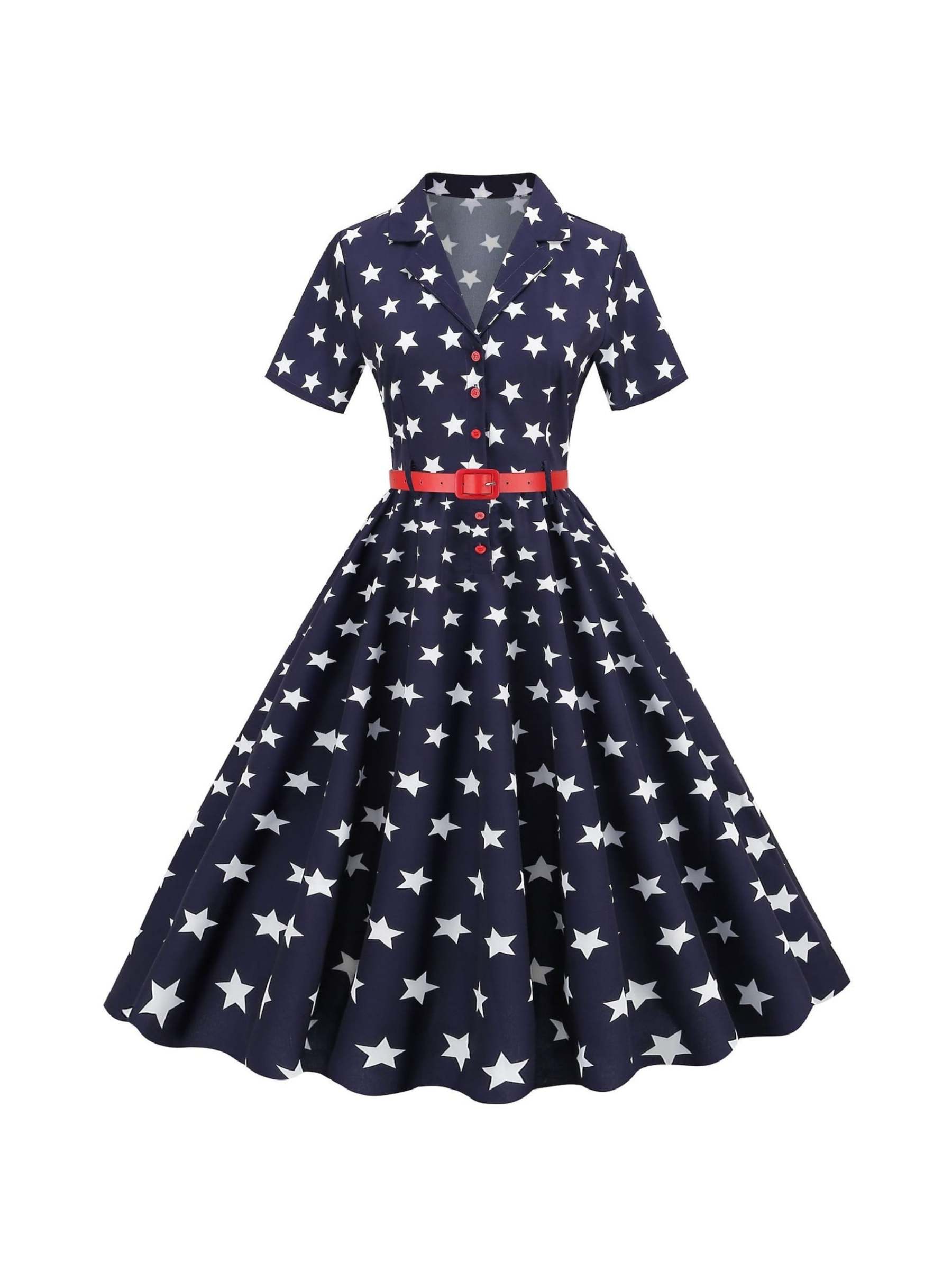 Vintage Tea-Length Dress with Scoop Neck and Short Sleeves in A-Line/Princess Cut