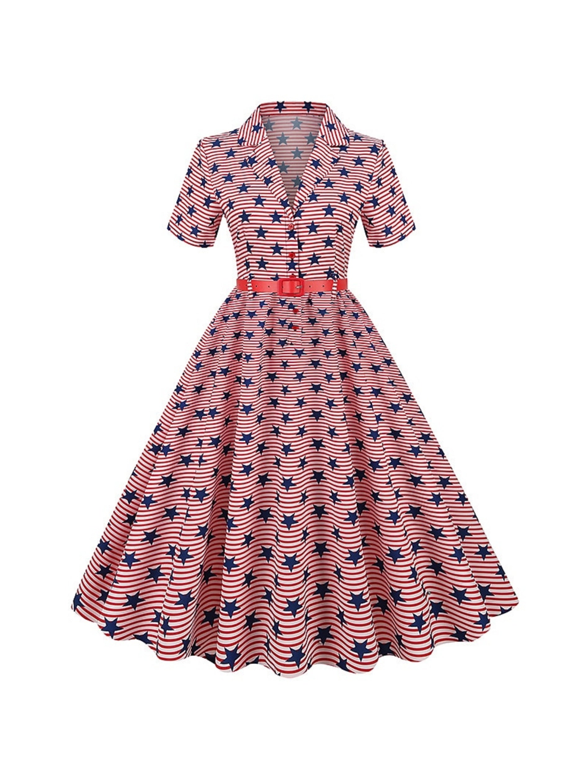 Vintage Tea-Length Dress with Scoop Neck and Short Sleeves in A-Line/Princess Cut