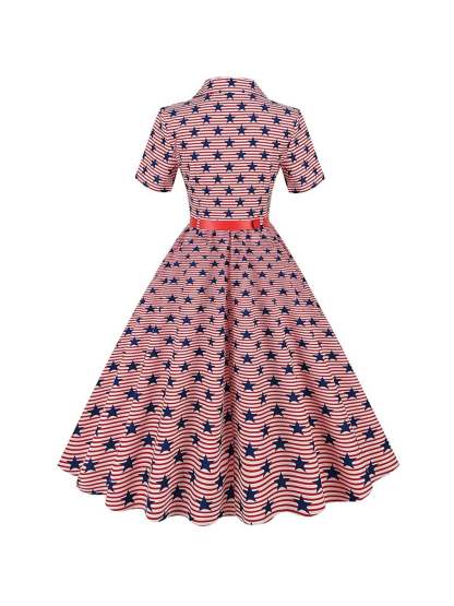 Vintage Tea-Length Dress with Scoop Neck and Short Sleeves in A-Line/Princess Cut