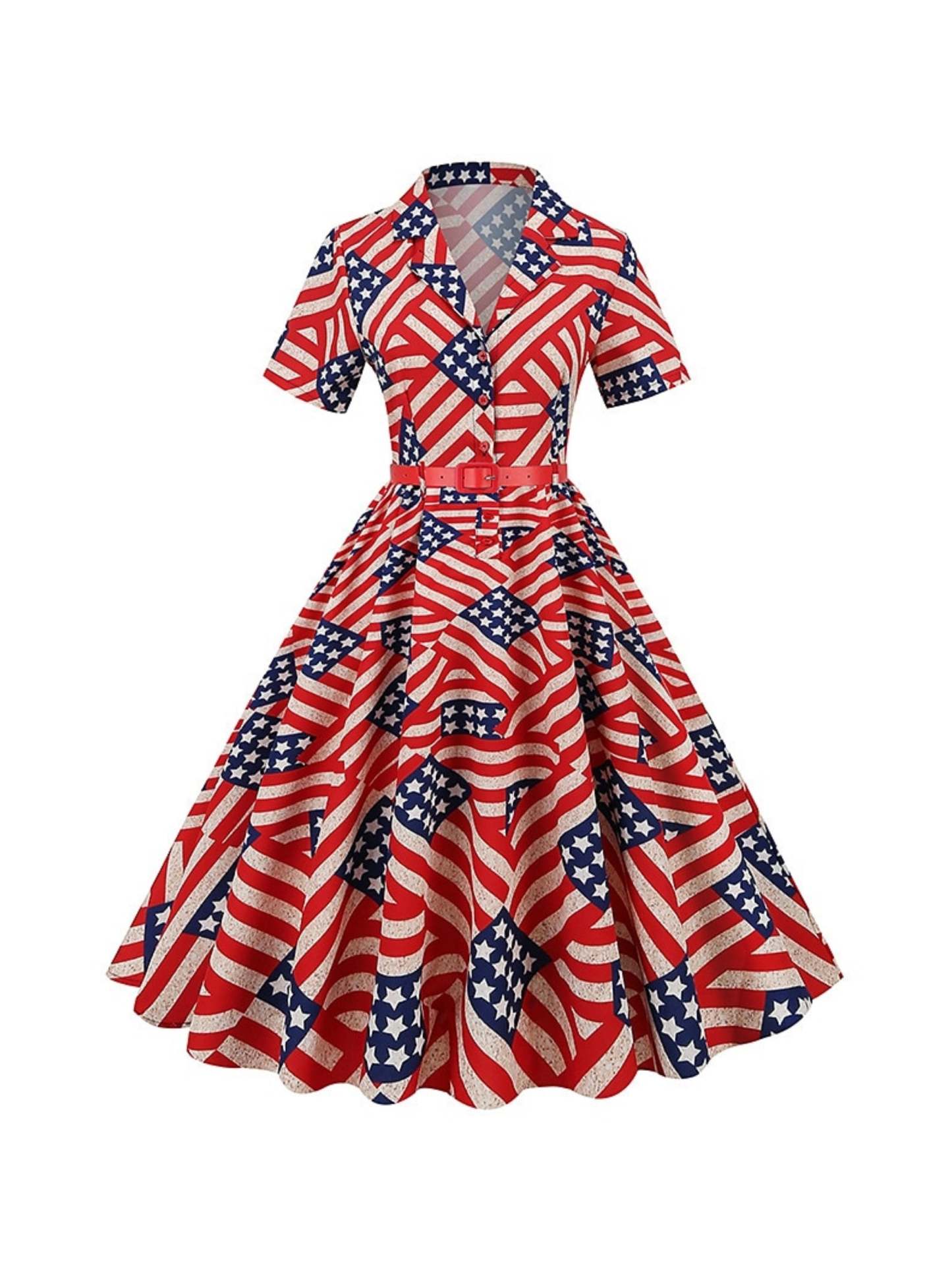 Vintage Tea-Length Dress with Scoop Neck and Short Sleeves in A-Line/Princess Cut