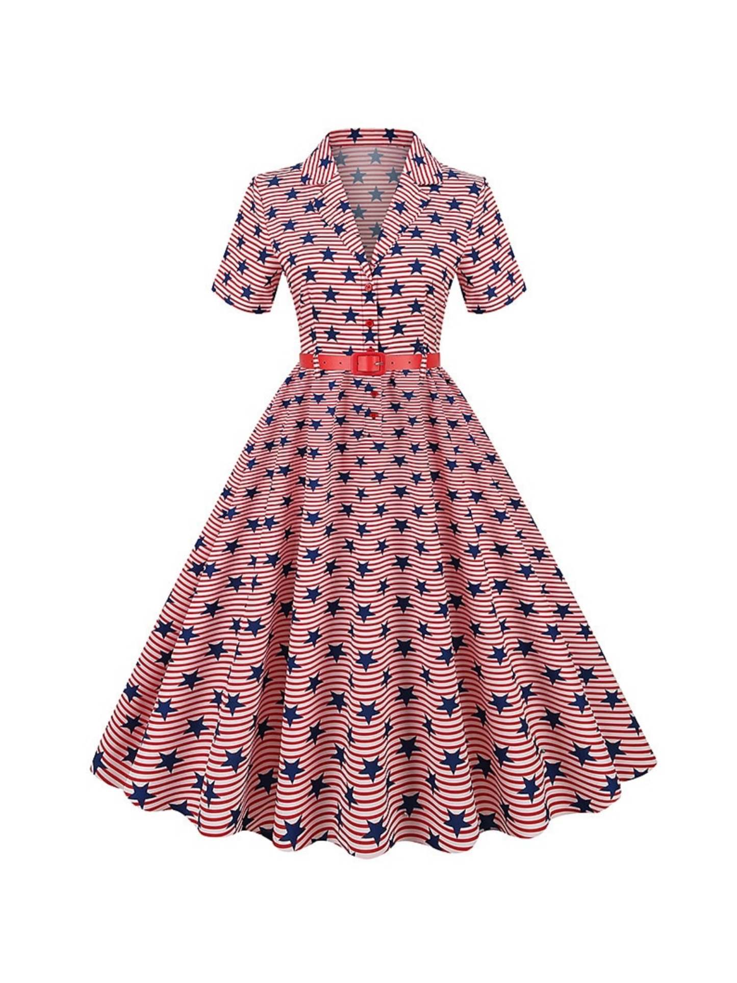 Vintage Tea-Length Dress with Scoop Neck and Short Sleeves in A-Line/Princess Cut