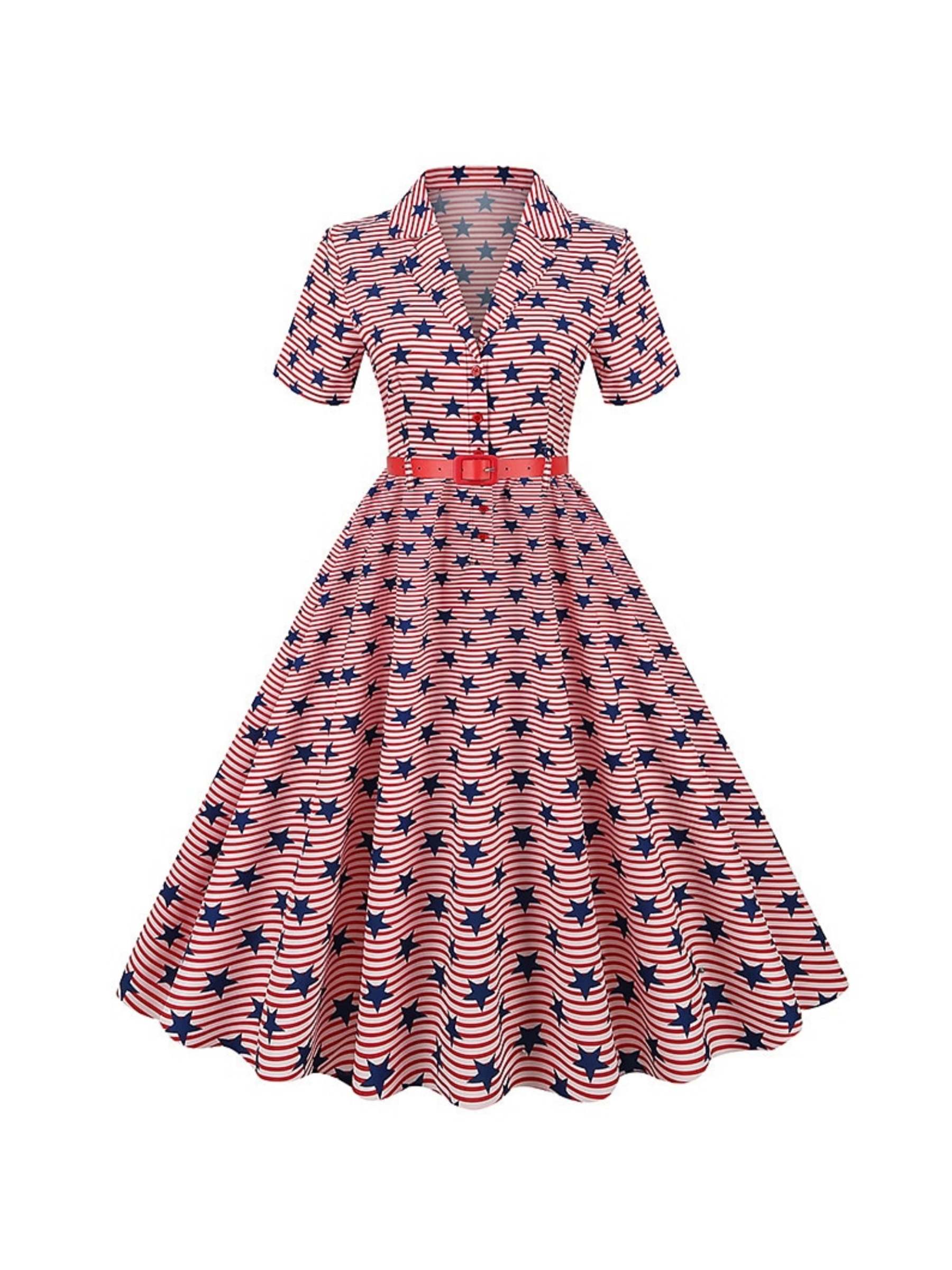 Vintage Tea-Length Dress with Scoop Neck and Short Sleeves in A-Line/Princess Cut