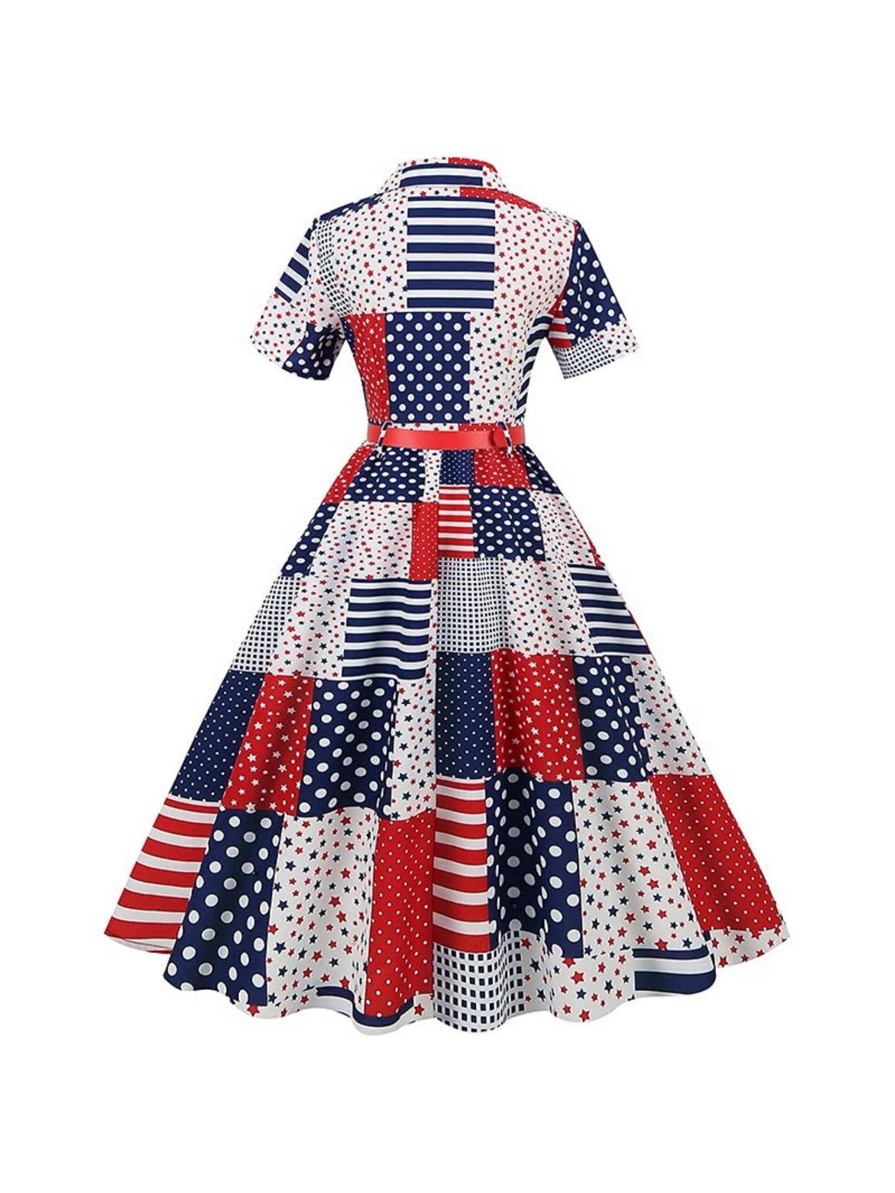 Vintage Tea-Length Dress with Scoop Neck and Short Sleeves in A-Line/Princess Cut