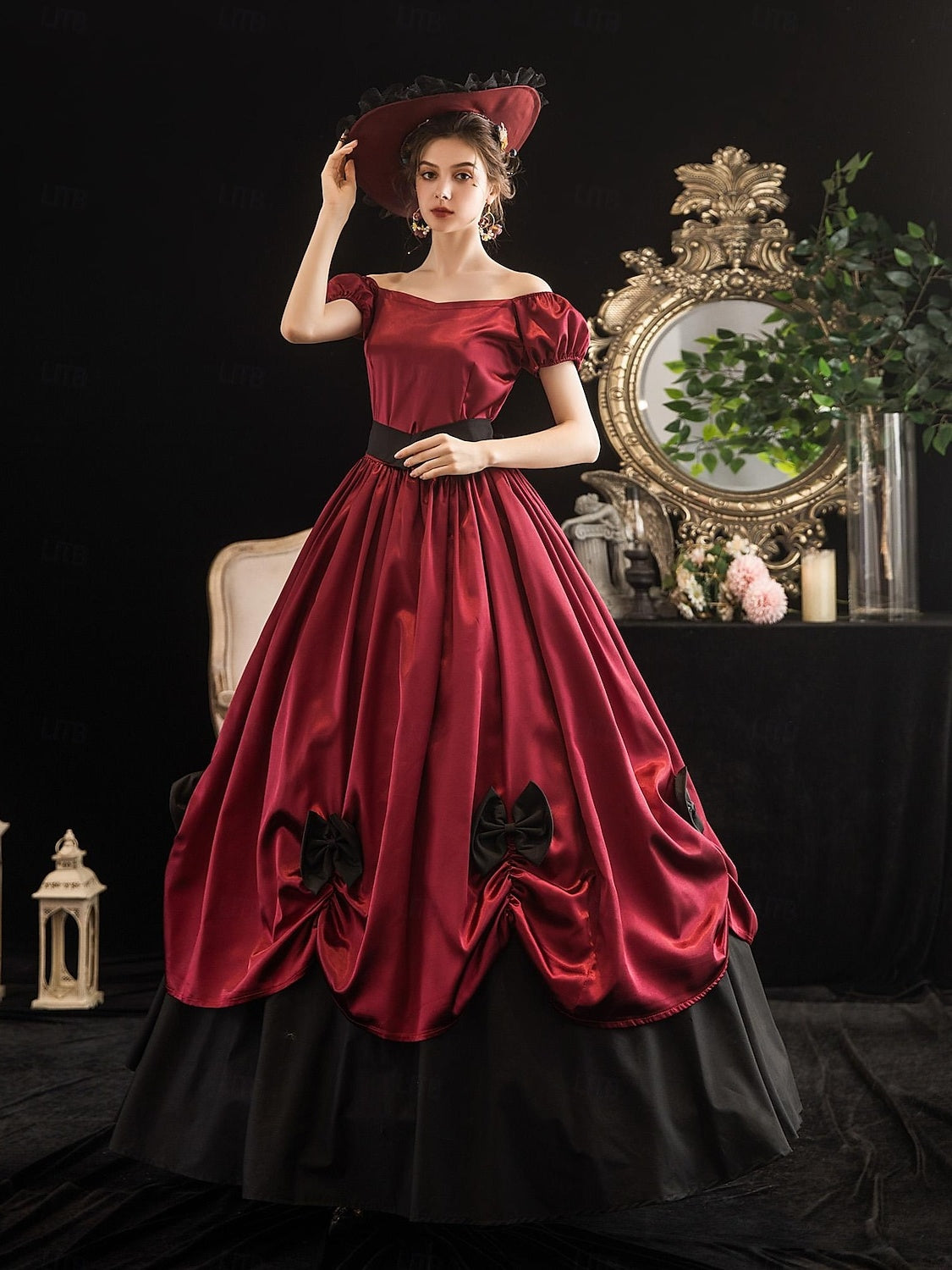 Vintage Tea-Length Ball Gown Featuring Scoop Neck Short Sleeves and Knotbow