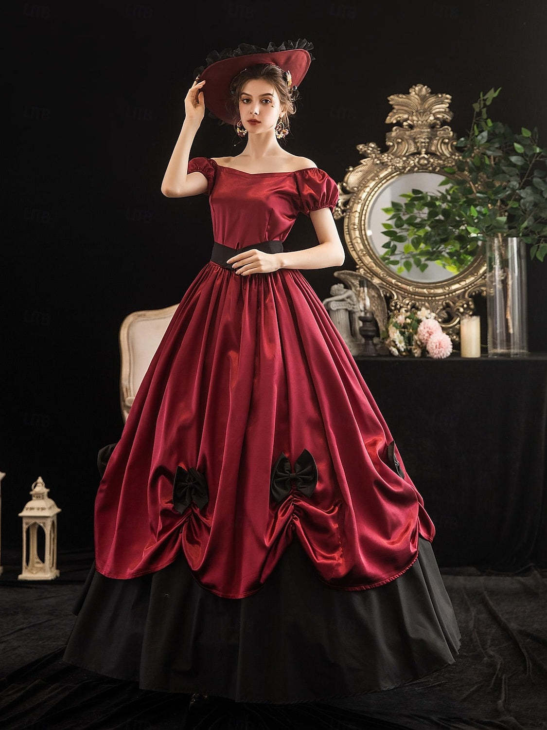 Vintage Tea-Length Ball Gown Featuring Scoop Neck Short Sleeves and Knotbow