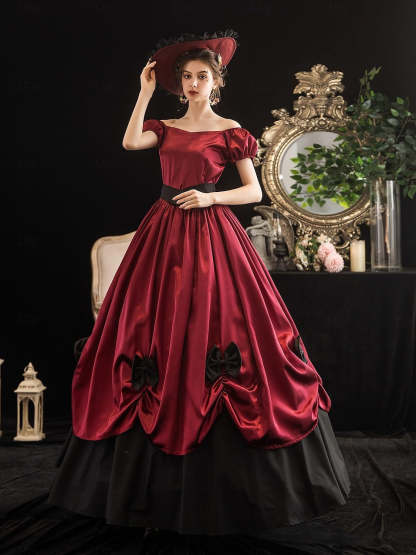Vintage Tea-Length Ball Gown Featuring Scoop Neck Short Sleeves and Knotbow