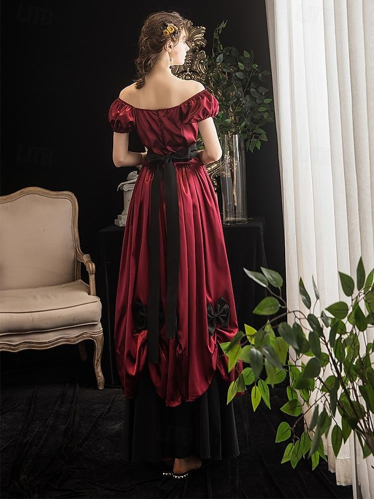 Vintage Tea-Length Ball Gown Featuring Scoop Neck Short Sleeves and Knotbow