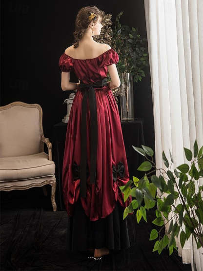 Vintage Tea-Length Ball Gown Featuring Scoop Neck Short Sleeves and Knotbow