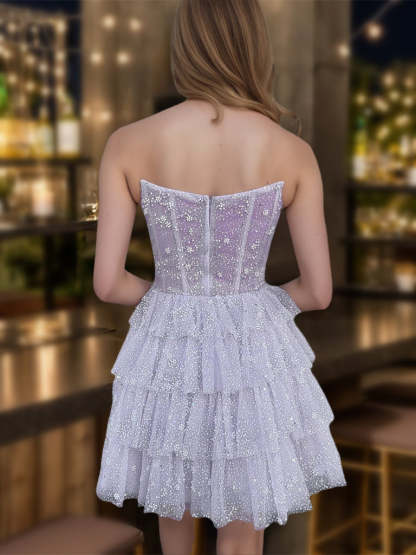 Strapless Sleeveless A-Line/Princess Mini/Short Party Cocktail Dress with Pleats & Ruffles for Homecoming or Dance-BMbridal.UK