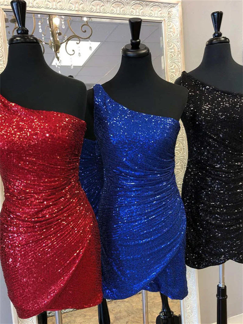 One-Shoulder Pleated Sleeveless Sheath Dress for Cocktail Parties