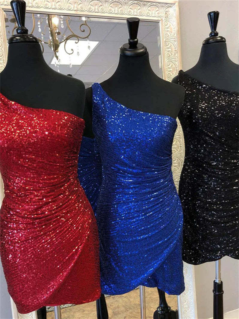 One-Shoulder Pleated Sleeveless Sheath Dress for Cocktail Parties