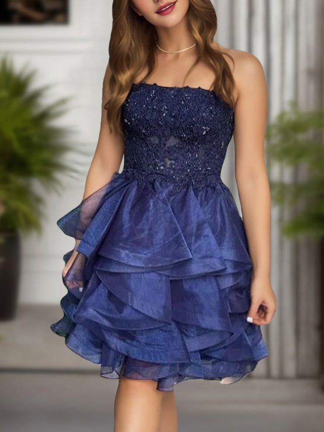 Sleeveless Mini A-Line Cocktail Dress with Ruffles for Party or Homecoming