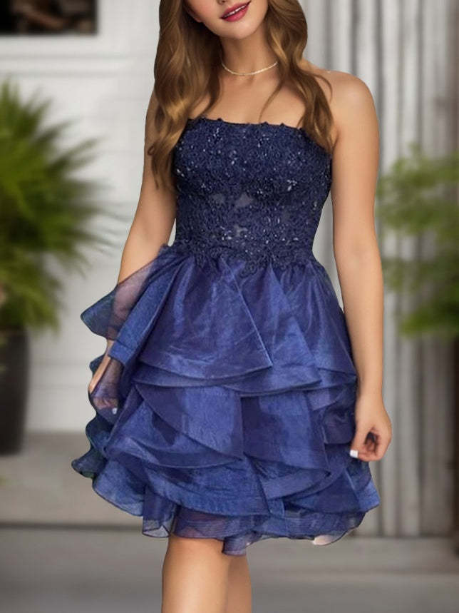 Sleeveless Mini A-Line Cocktail Dress with Ruffles for Party or Homecoming