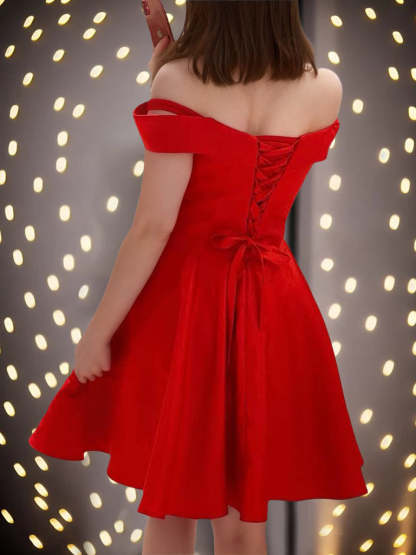 Sleeveless Off-the-Shoulder Mini A-Line Party Dress for Homecoming or Dance