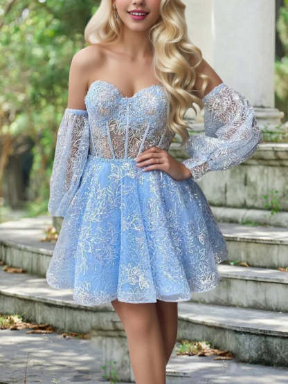 Sweetheart Princess A-Line Mini Sleeveless Cocktail Dress with Illusion Corset for Party or Homecoming-BMbridal.UK