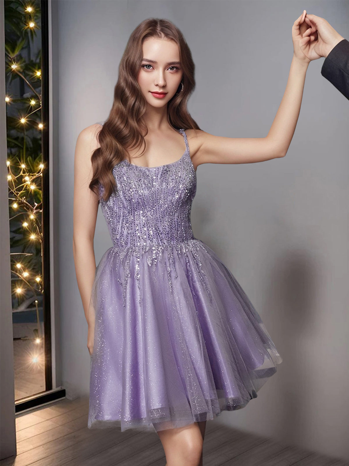 Spaghetti-strap sleeveless mini A-line princess cocktail party dance dress