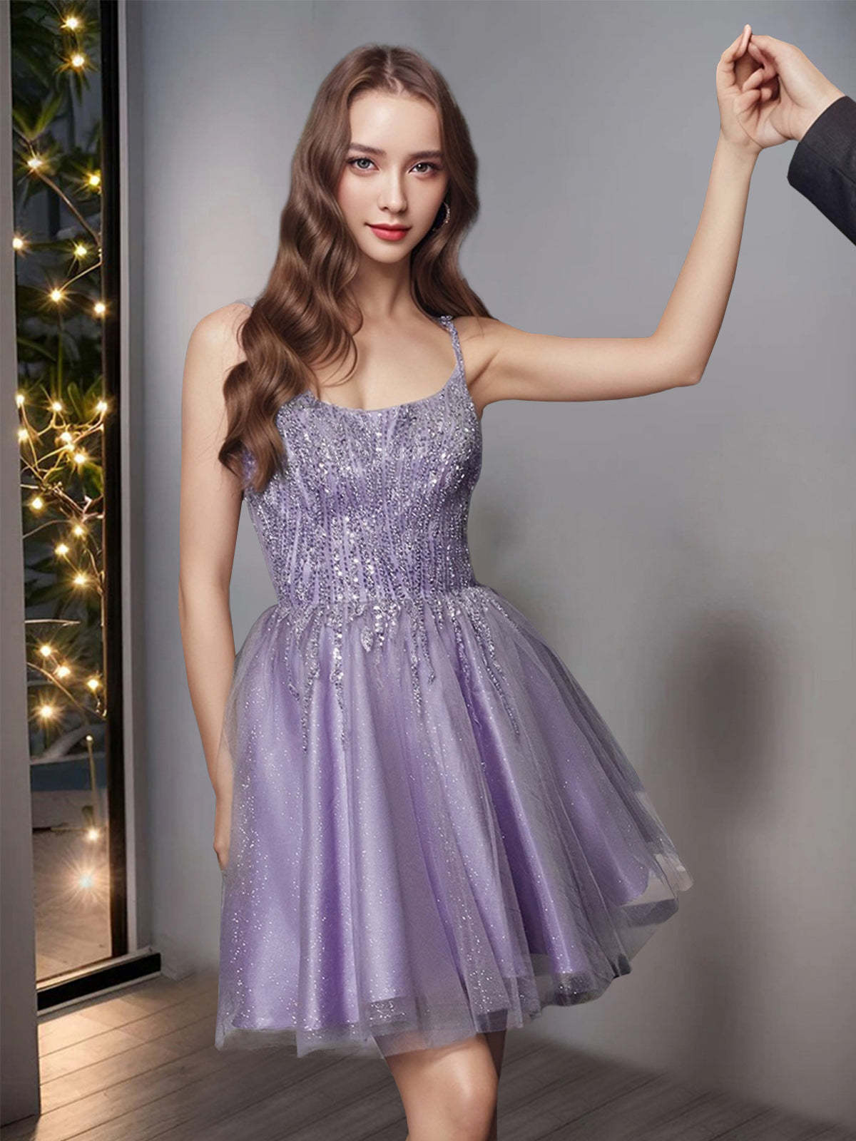 Spaghetti-strap sleeveless mini A-line princess cocktail party dance dress