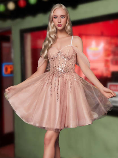 Sleeveless Mini A-Line Party Dress with Semi-Sweetheart Neckline