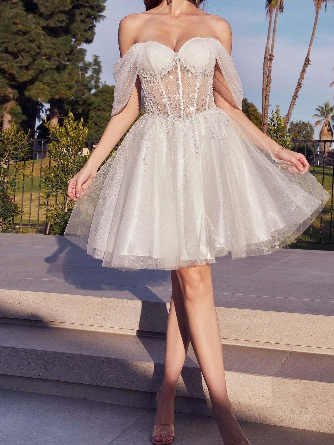 Sleeveless Mini A-Line Party Dress with Semi-Sweetheart Neckline