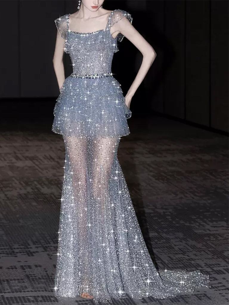 Strapless Sleeveless Floor-Length Beaded Evening Dresses in Trumpet/Mermaid Style