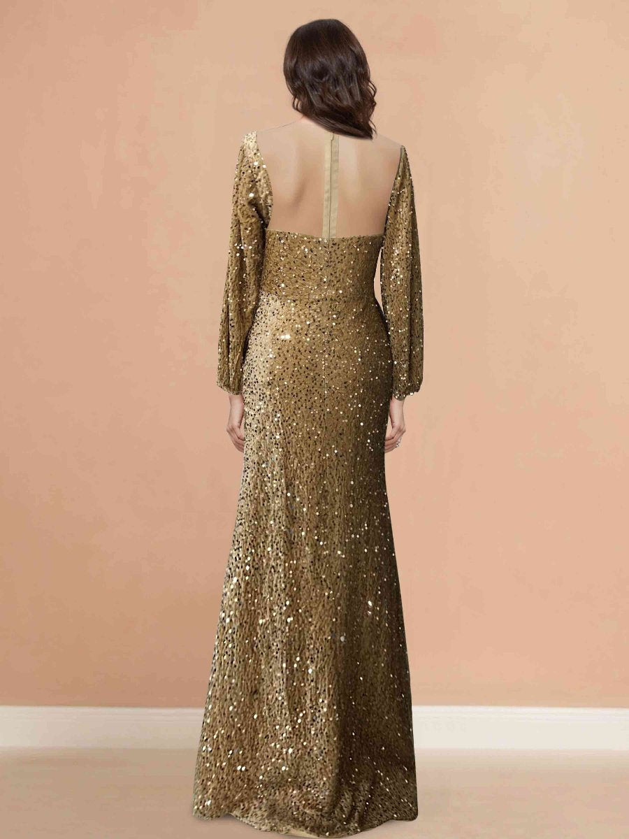 Floor-Length Mermaid Evening Dress with Scoop Neck and Ruched Slit for the Mother of the Bride