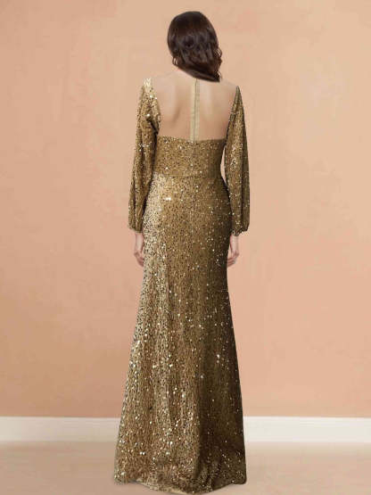 Floor-Length Mermaid Evening Dress with Scoop Neck and Ruched Slit for the Mother of the Bride