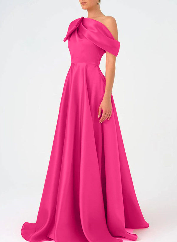 Satin One-Shoulder A-Line Prom Dress with Bow(s) for the Mother of the Bride