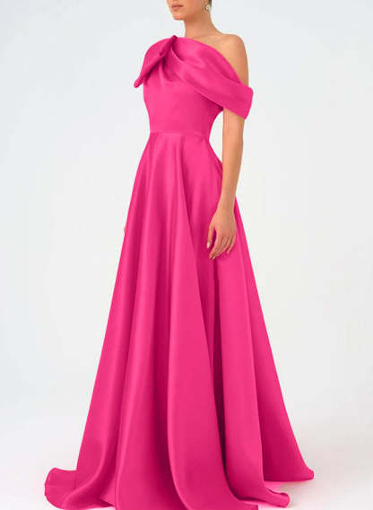 Satin One-Shoulder A-Line Prom Dress with Bow(s) for the Mother of the Bride