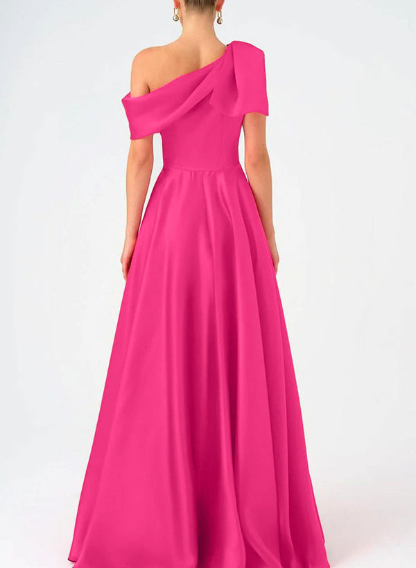 Satin One-Shoulder A-Line Prom Dress with Bow(s) for the Mother of the Bride