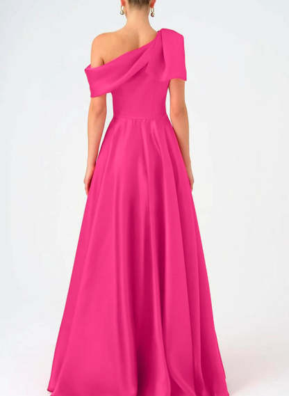 Satin One-Shoulder A-Line Prom Dress with Bow(s) for the Mother of the Bride