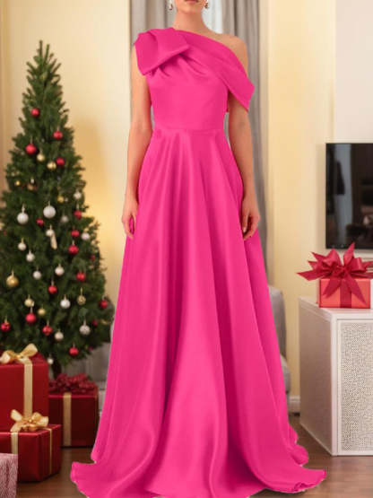 Satin One-Shoulder A-Line Prom Dress with Bow(s) for the Mother of the Bride