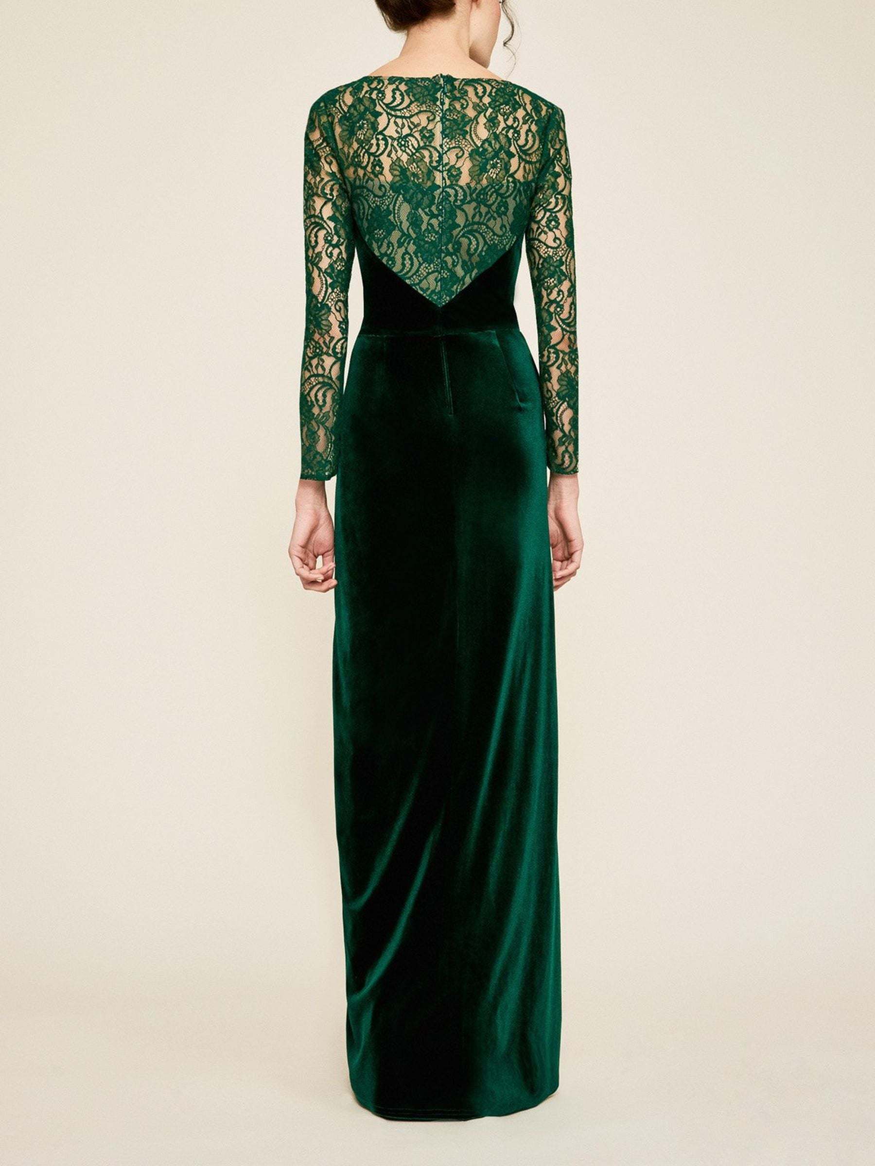 Floor-Length Evening Gown with Lace and Long Sleeves