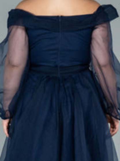 Princess A-Line Off-the-Shoulder Floor-Length Evening Gown with Puff Sleeves and Slit