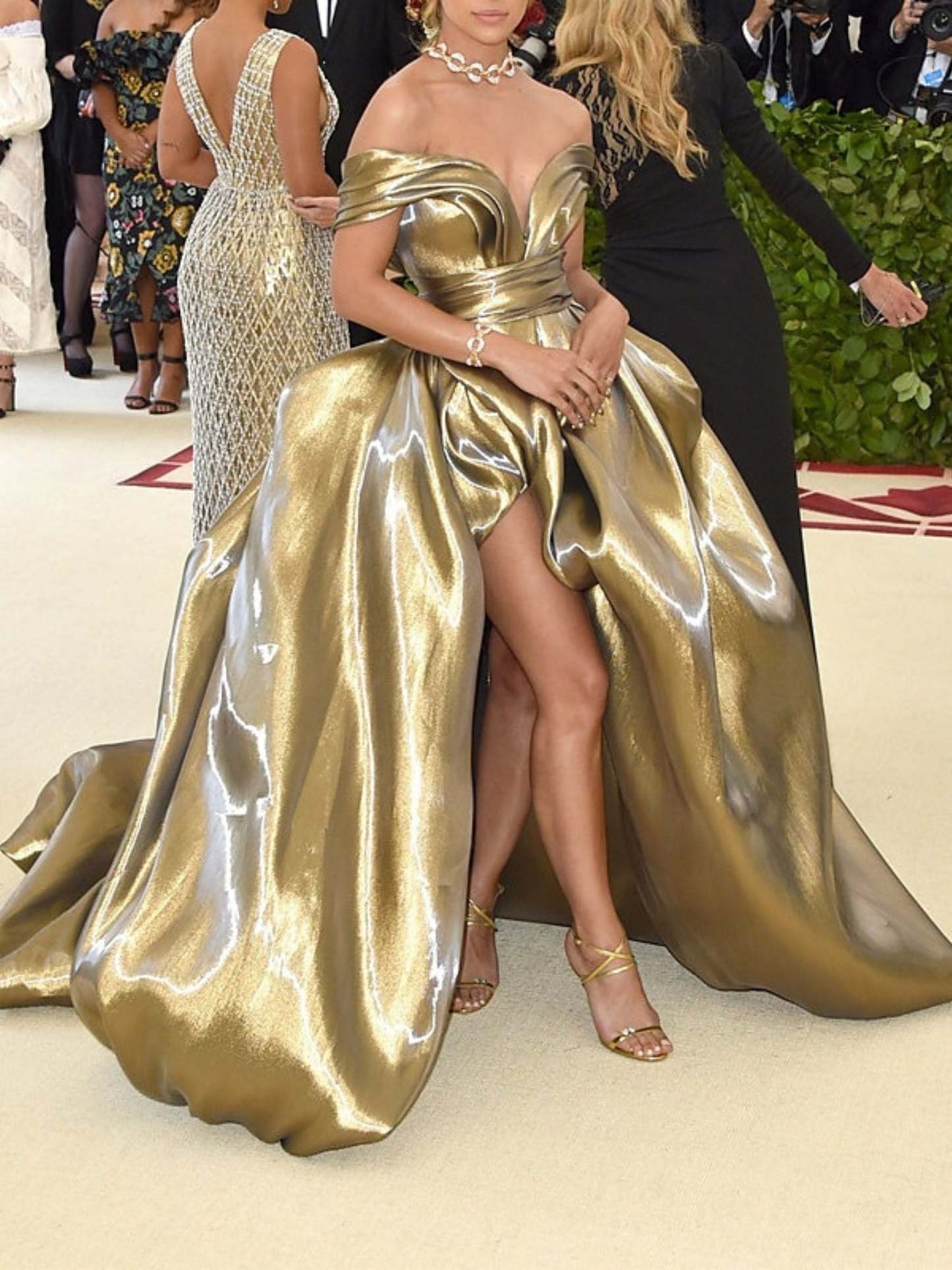 Princess A-Line Off-the-Shoulder Floor-Length Evening Gown with High Slit