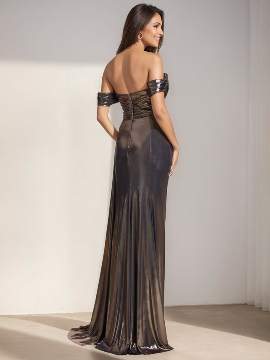 Off-the-shoulder Trumpet/Mermaid Evening Dresses with Side Split & Rhinestone Ruched Detail
