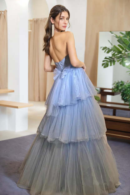 Strapless Sleeveless A-Line Princess Floor-Length Tulle Prom Dress
