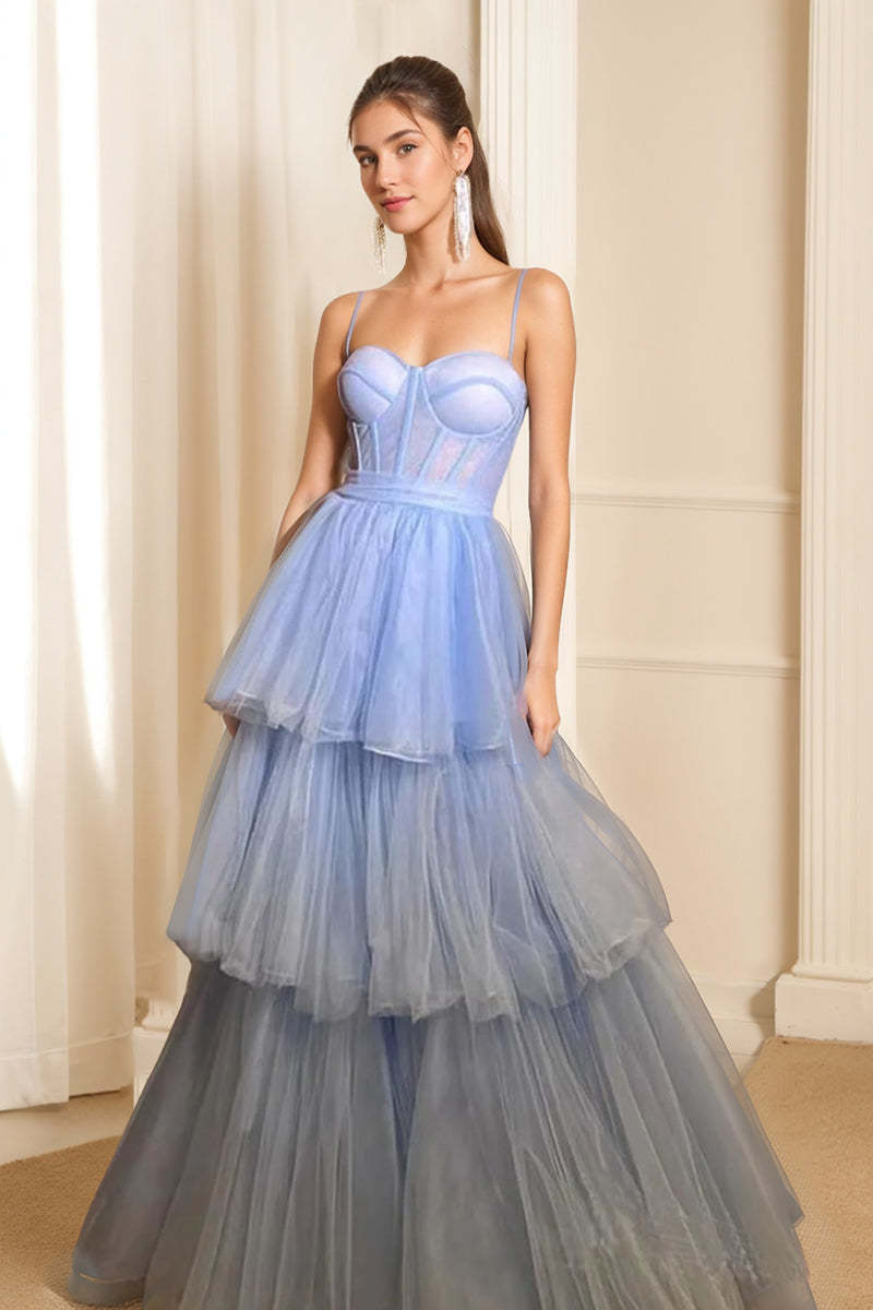 Strapless Sleeveless A-Line Princess Floor-Length Tulle Prom Dress