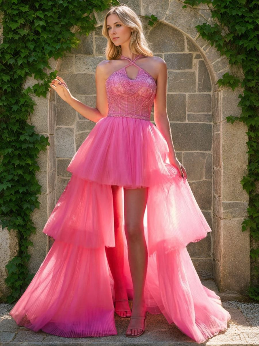 Princess A-Line Prom Dress with Criss Cross Sleeveless Asymmetrical Ruched Design