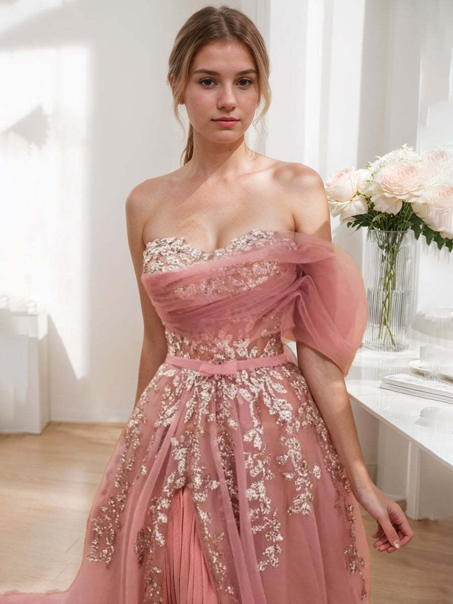 Sweetheart Princess A-Line Prom Dress in Tulle with Side Split and Appliques