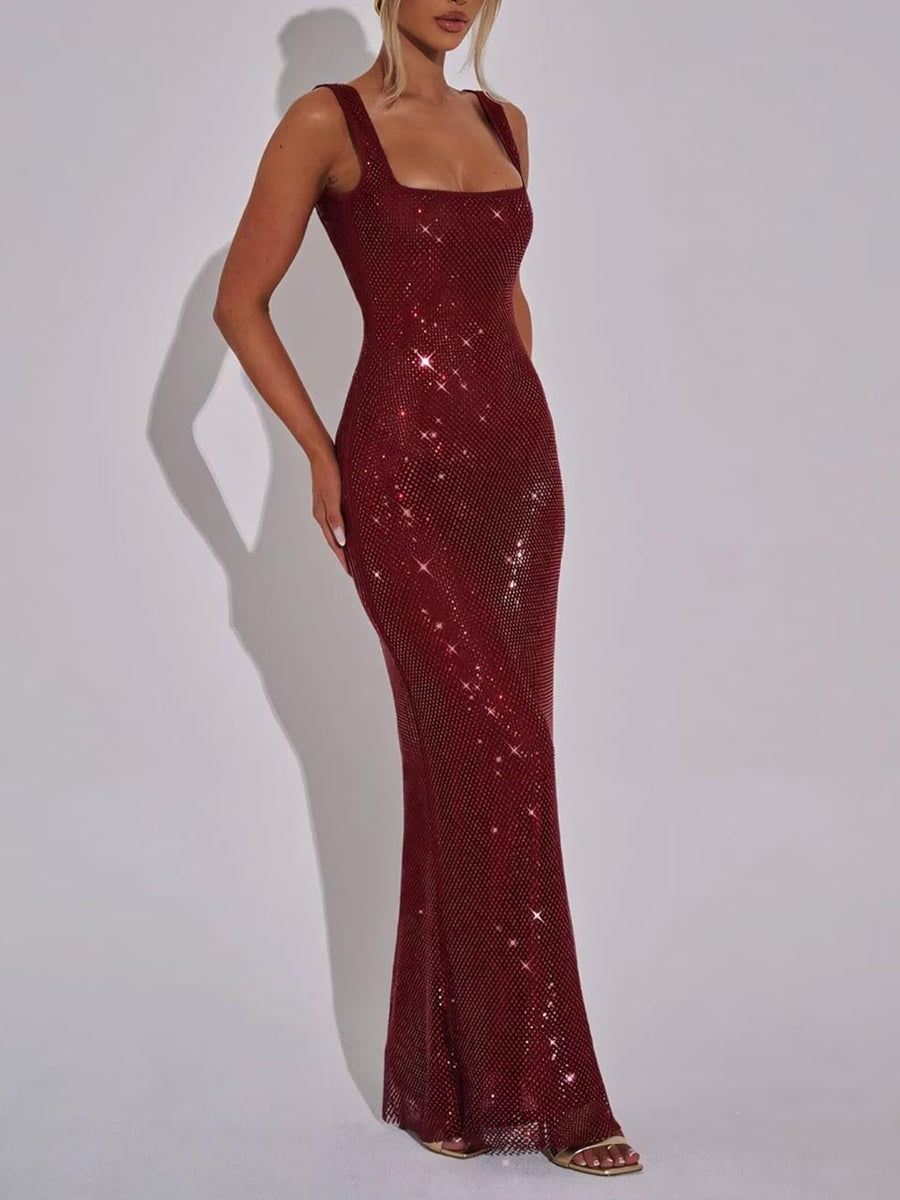 Square Neck Sequined Cocktail Dresses with Sparkling Sheath/Column and Opened Back