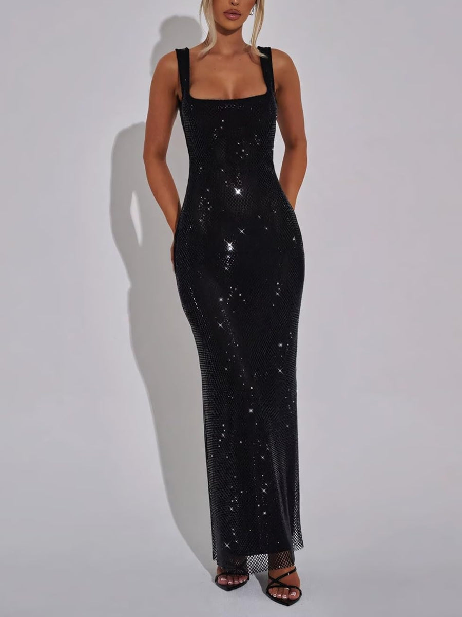 Square Neck Sequined Cocktail Dresses with Sparkling Sheath/Column and Opened Back