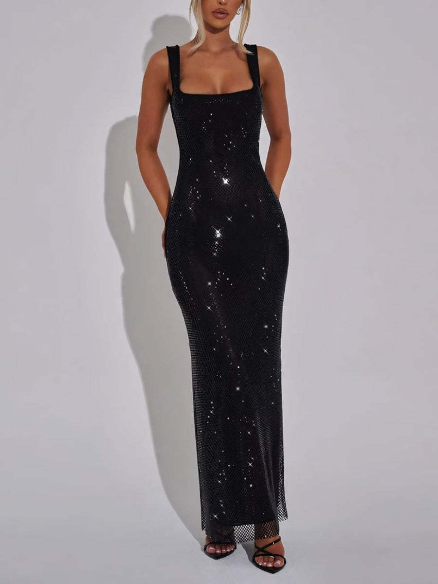 Square Neck Sequined Cocktail Dresses with Sparkling Sheath/Column and Opened Back